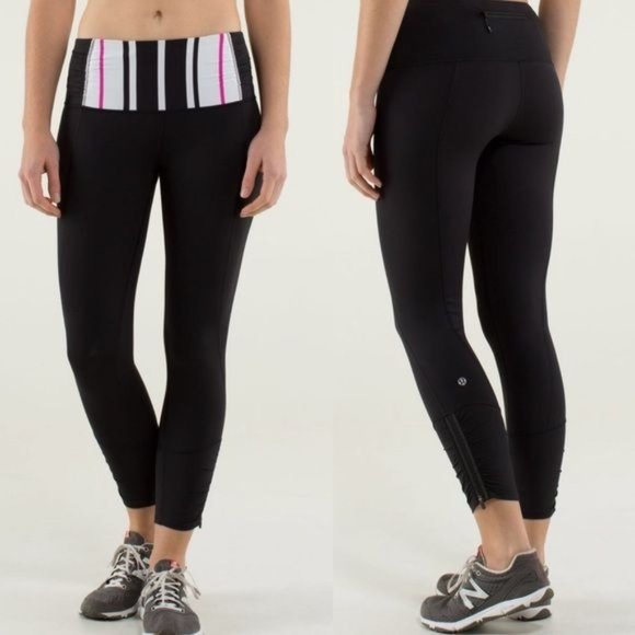 lululemon athletica Pants - Lululemon Runday Crop Traverse Striped Cropped Leggings Women's 6
